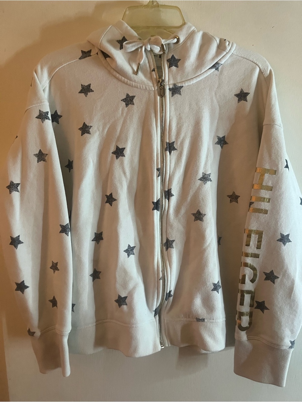 Tommy Hilfiger White Star Zip Hoodie with Gold Sleeve Logo